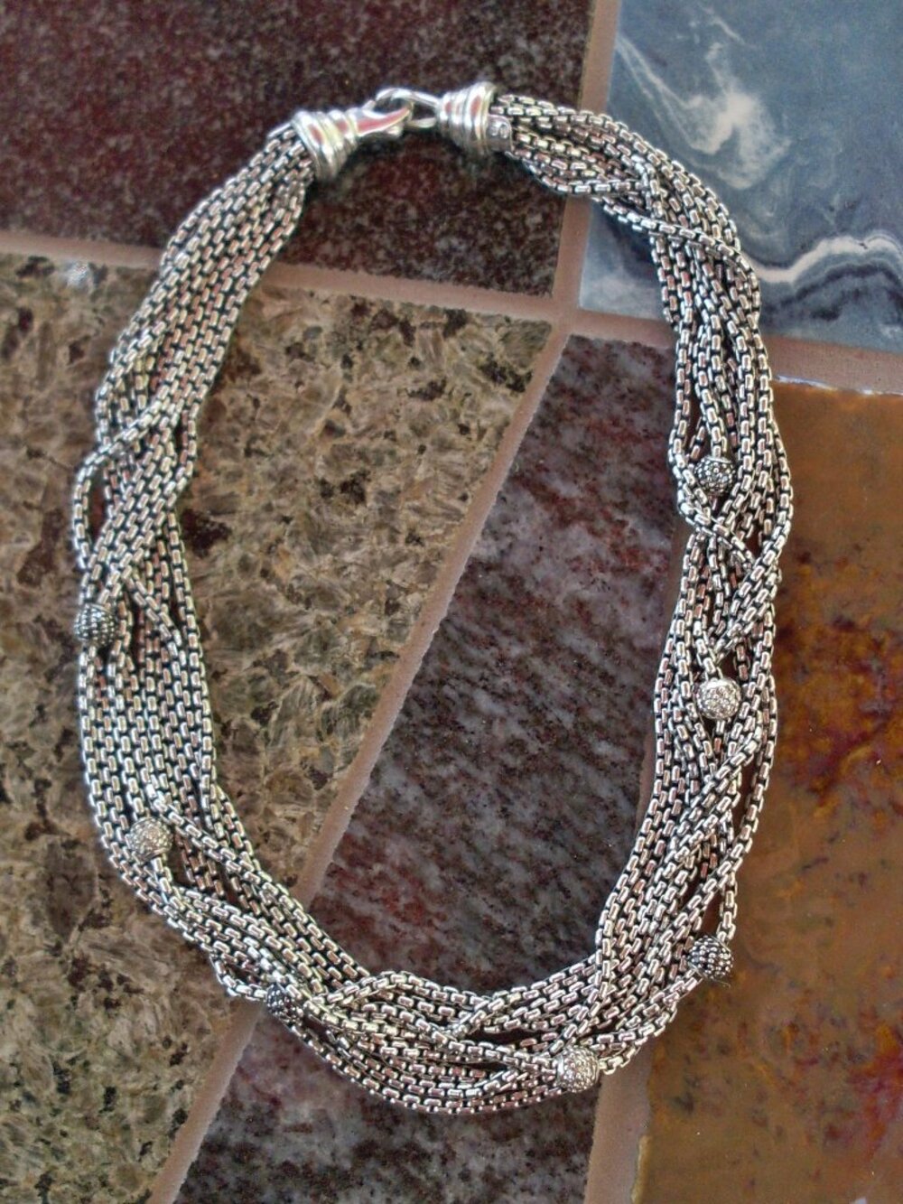 Retired David Yurman 8 Strand Box Chains w/Diamond Balls - 925 - Gift Boxed